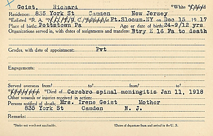 J. Richard Geist Camden County World War I Honor Roll