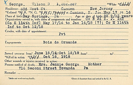 Wilson D. George Camden County World War I Honor Roll