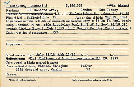 Camden County World War I Honor Roll — Michael J. Hanaghue Jr.