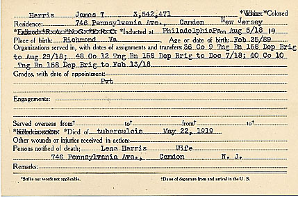 Camden County World War I Honor Roll — James T. Harris