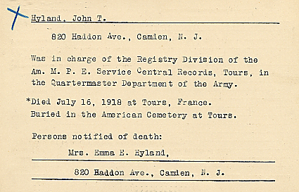 Camden County World War I Honor Roll — John T. Hyland