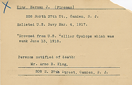 Camden County World War I Honor Roll — Herman John King