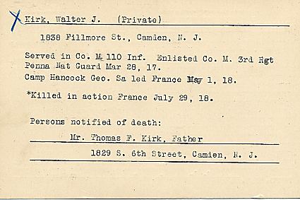 Walter J. Kirk Camden County World War I Honor Roll