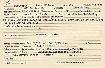 Camden County World War I Honor Roll — Leon A. Lippincott