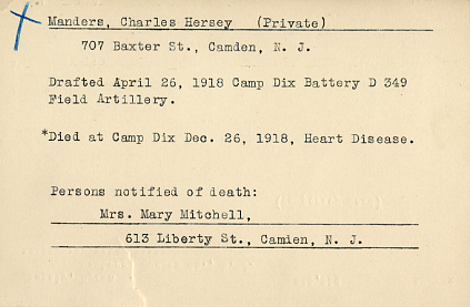Camden County World War I Honor Roll — Charles Hersey Mander