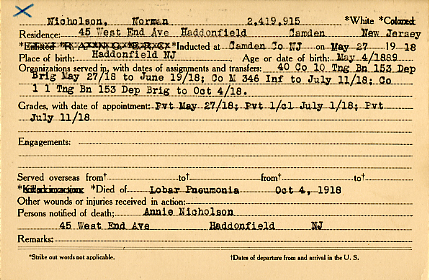 Camden County World War I Honor Roll — Norman Nicholson