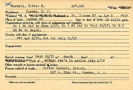 Camden County World War I Honor Roll — Oliver R. Purnell