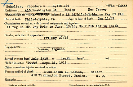 Theodore G. Scholler Camden County World War I Honor Roll