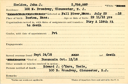 Camden County World War I Honor Roll — John J. Sheldon