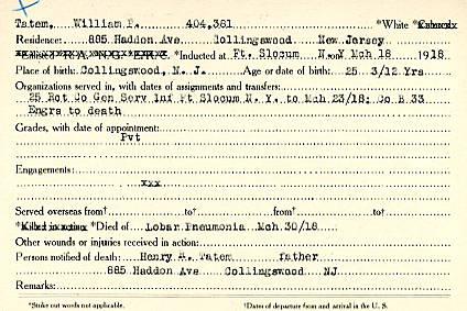 William Peniston Tatem Camden County World War I Honor Roll