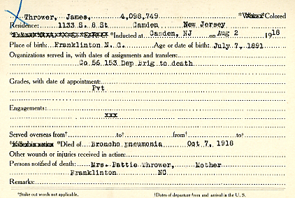 Camden County World War I Honor Roll — James Thrower