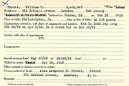 William Troutt Camden County World War I Honor Roll