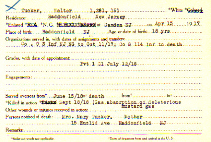 Walter Tucker Camden County World War I Honor Roll