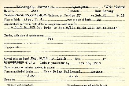 Camden County World War I Honor Roll — Martin Waldvogel