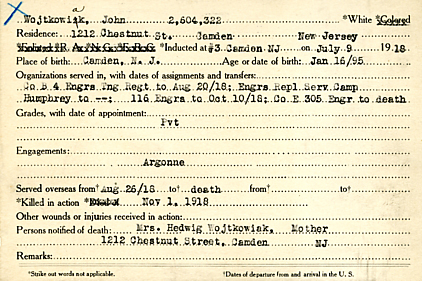 Camden County World War I Honor Roll — John Wojtkowiak