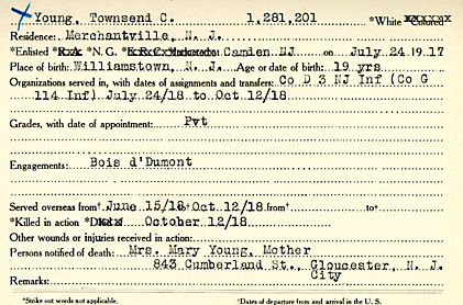 Townsend C. Young Camden County World War I Honor Roll