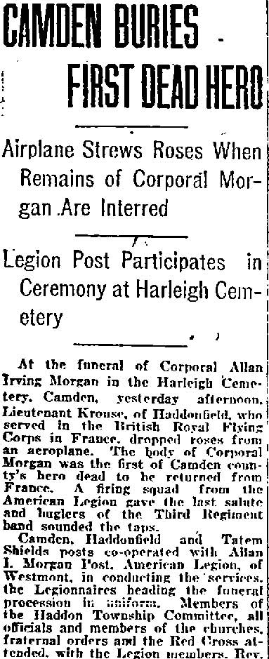 Philadelphia Inquirer May 17, 1920 — Camden Buries First Dead Hero, Allen Irvin Morgan