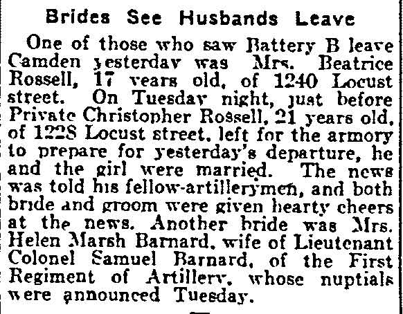 Philadelphia Inquirer July 26 1917 — Brides See Husbands Leave
