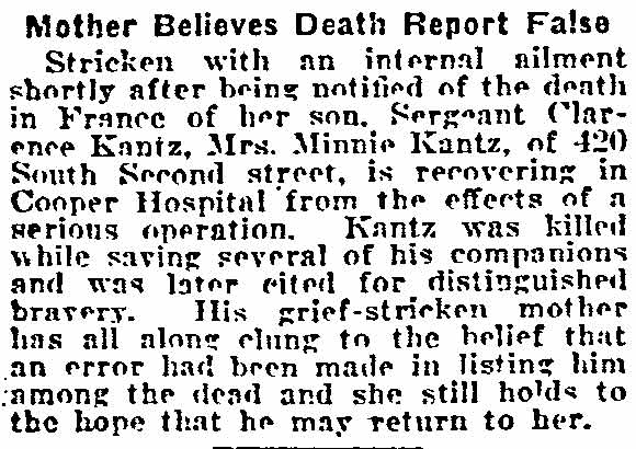 Philadelphia Inquirer March 30 1919 — Mother Believes Death Report False
