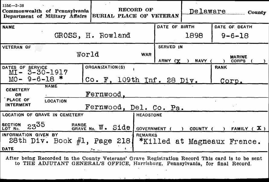 Herman Rowland Gross burial record