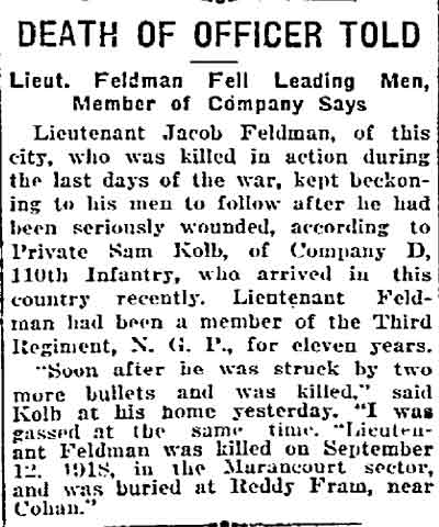Philadelphia Inquirer, February 25, 1919 - Death of Officer Told