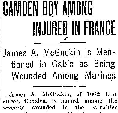 Philadelphia Inquirer, June 22, 1918 — Camden Boy Among Injured in France (part 1)