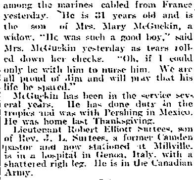 Philadelphia Inquirer, June 22, 1918 — Camden Boy Among Injured in France (part 2)