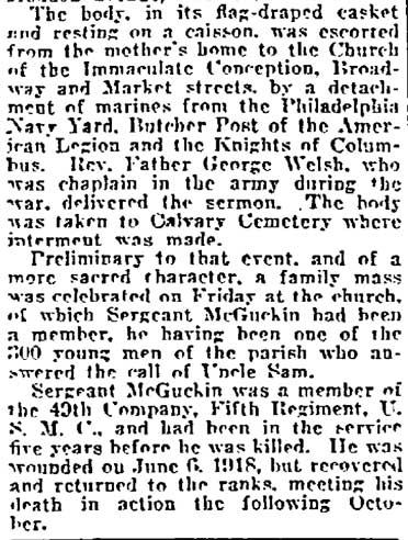 Philadelphia Inquirer, August 22, 1921 — Military Funeral Accorded War Hero (part 2)
