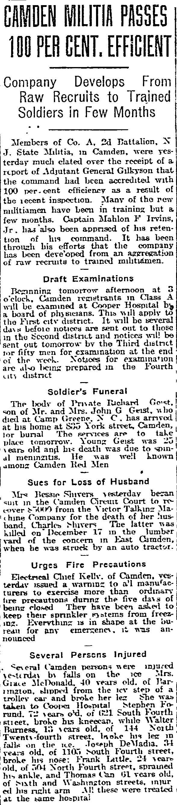 Philadelphia Inquirer clipping about J. Richard Geist funeral, January 20, 1918