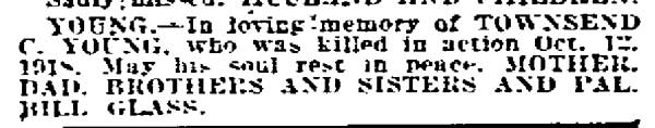 Philadelphia Inquirer October 14, 1919 - In loving memory of Townsend C. Young