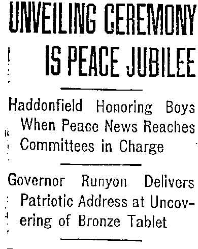 Philadelphia Inquirer June 29, 1919 - Unveiling Ceremony Is Peace Jubilee, page 1