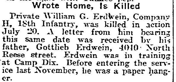 Philadelphia Inquirer September 4, 1918 - Wrote Home, Is Killed