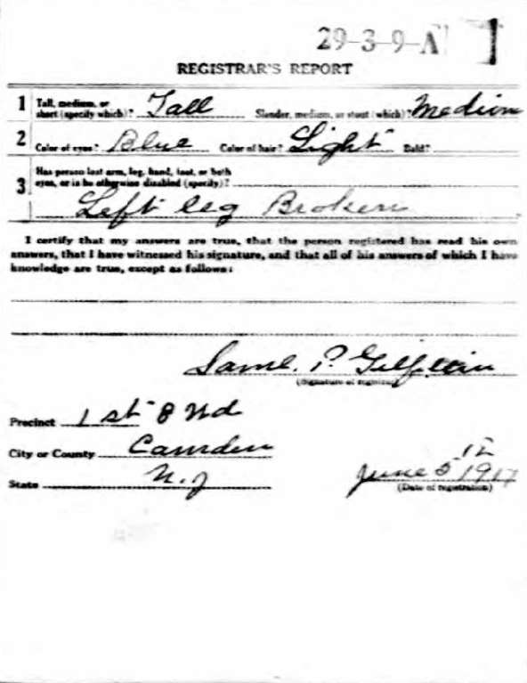 Max Karpatik World War I draft registration card (reverse)
