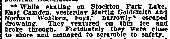 Stockton Park Lake skating accident — Philadelphia Inquirer, February 27, 1908