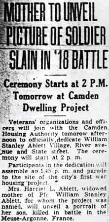 Camden Courier-Post June 19, 1943 - Mother to Unveil Picture of Soldier Slain in '18 Battle, column 1
