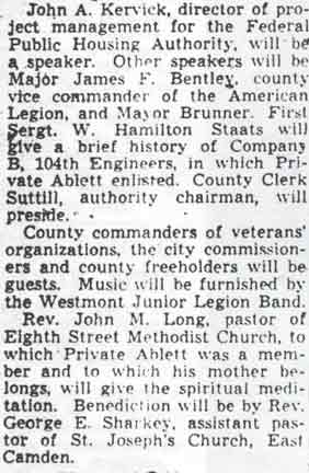 Camden Courier-Post June 19, 1943 - Mother to Unveil Picture of Soldier Slain in '18 Battle, column 2