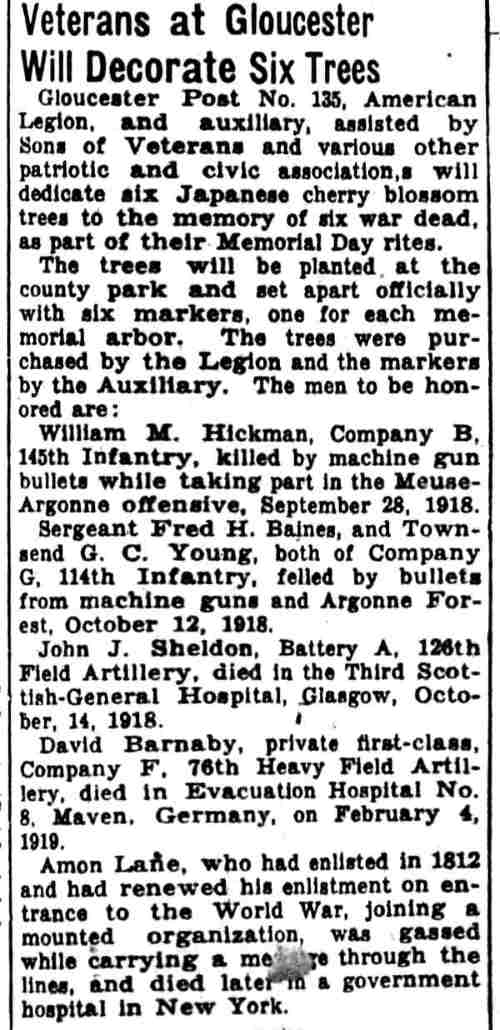 World War I veterans group photo, Camden Courier-Post May 25, 1930