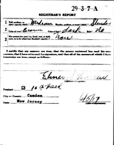 Charles T. Daniels World War I Draft Registration Card — back