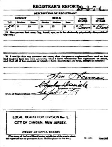 Charles Daniels (father) World War I Draft Registration Card — back