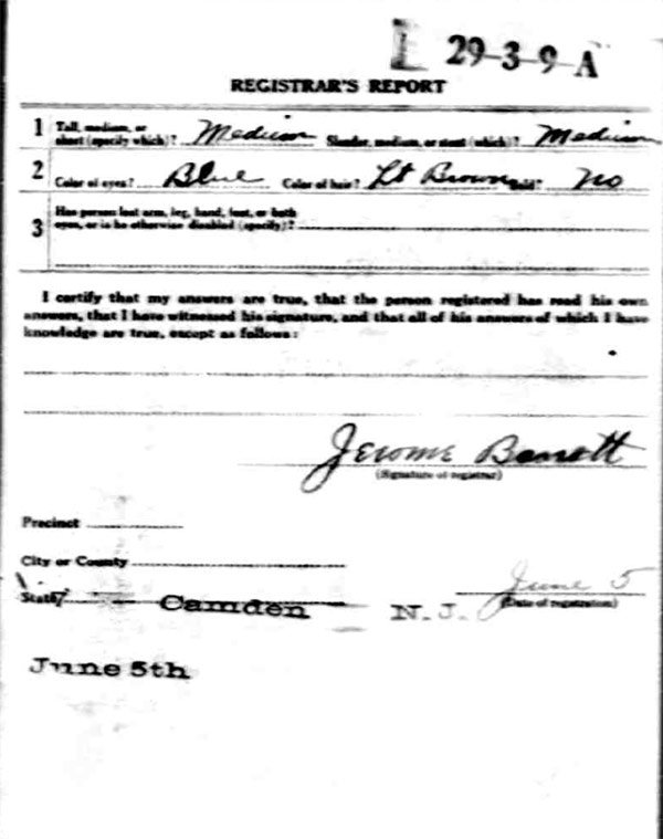 Anthony Martin World War I Draft Registration Card — back