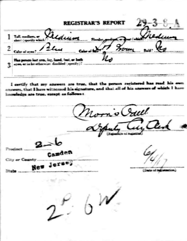 August F. Walter World War I Draft Registration Card — back
