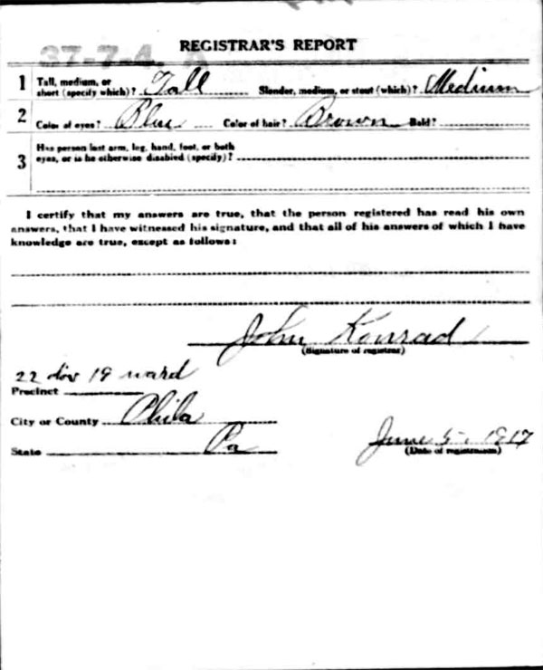 Charles J. Shide World War I Draft Registration Card — back