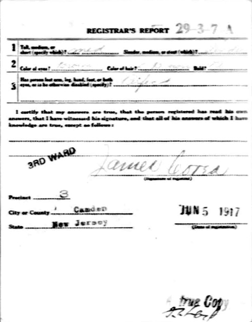 Clarence E. Kantz World War I Draft Registration Card — back