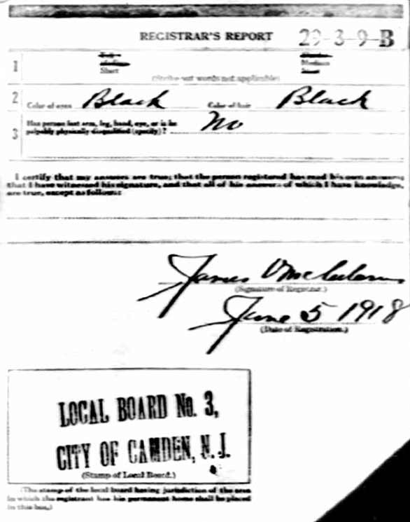 Cornelius Redd World War I Draft Registration Card — back