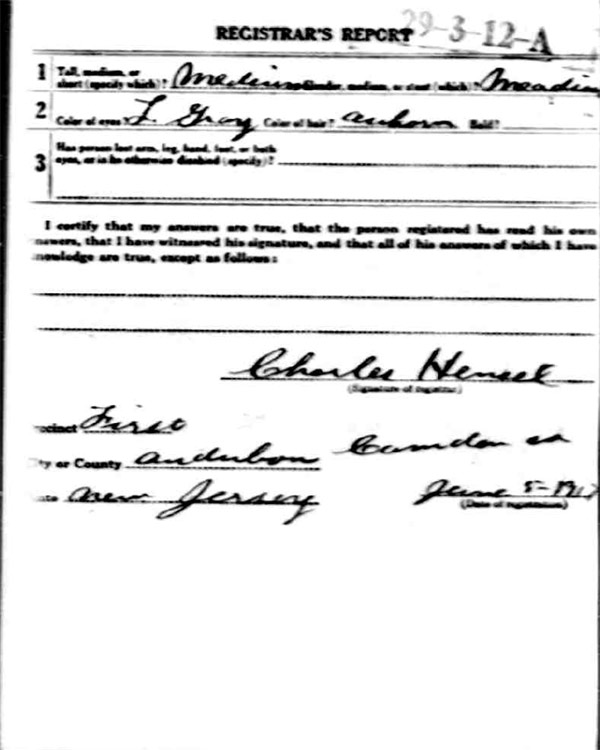 David T. Borland World War I Draft Registration Card — back