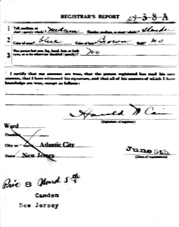 Edward Beckley World War I Draft Registration Card — back
