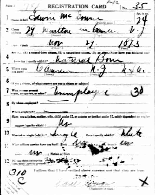 Edward M. McGowan World War I Draft Registration Card — front