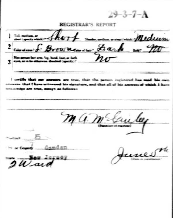 Elmer H. Hunt World War I Draft Registration Card — back