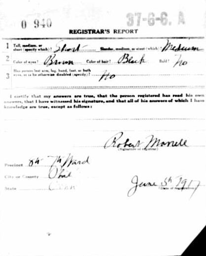Emerson J. Kane World War I Draft Registration Card — back