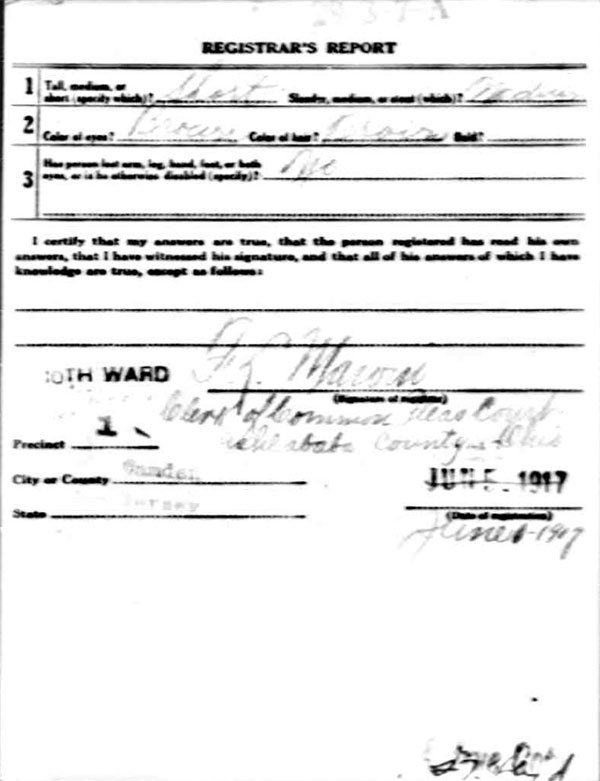 Enos S. Kimble World War I Draft Registration Card — back